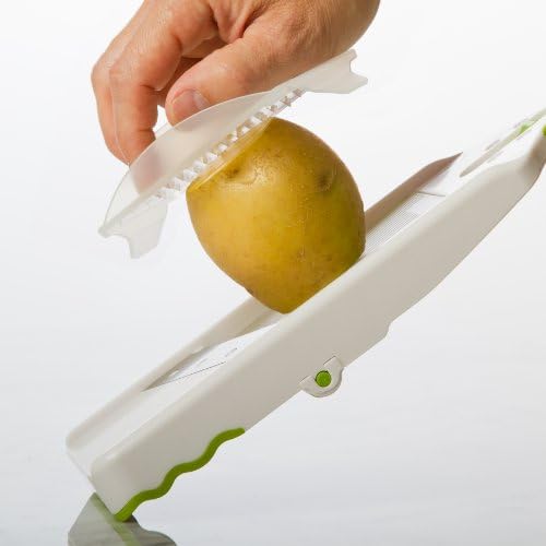 PrepSolutions Adjust-A-Slice & Julienne Mandoline, White & Green – Adjustable Slicer for Fruits and Vegetables