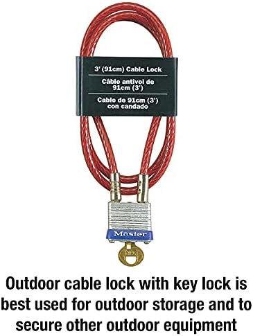 Master Lock 719D Steel Cable with Integrated Outdoor Padlock with Key, 1 Pack