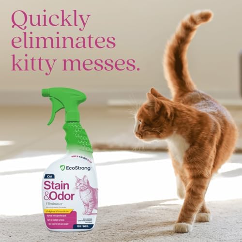 Eco Strong Cat Stain And Odor Remover| Enzyme Urine Odor Neutralizer - Stain Remover for Carpet, Litter Boxes, Bedding