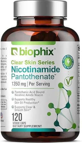 biophix B-3 Nicotinamide Pantothenate 1350 mg 120 Vcaps - Clear Skin Series B5 Pantothenic Acid Natural Flush-Free Nicotinic Amide Niacin - Supports