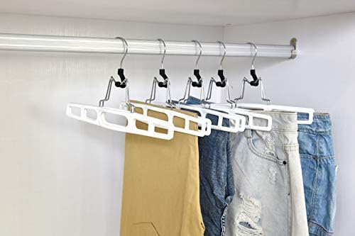 Quality Hangers 10 Pack Premium Skirt Hangers - Thin Space Saving Pant Hangers Set with Clamp, Shorts Hangers with Heavy Duty Locking Clasp