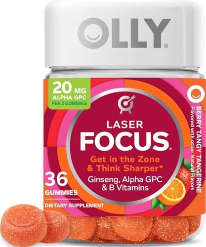 OLLY Laser Focus Gummy Supplement,* Ginseng Extract, Alpha GPC - 36 Count