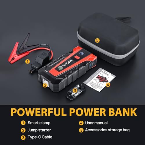 Scatach 6000A Car Battery Jump Starter,12V Portable Jump Starter Battery Pack (up to 9.0L Gasoline and 7.0L Diesel Engine), Jump Box with 3 Modes Flashlights, Jumper Cables, LED Display