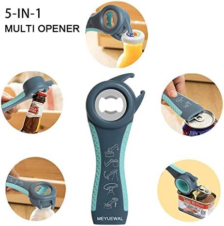 Jar Opener, 5 in 1 Multi Function Can Opener Bottle Opener Kit with Silicone Handle Easy to Use for Children