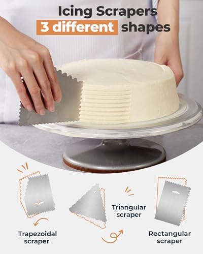 Kootek Aluminum Cake Stand Turntable Set for Decorating Baking Kit, 12" | Beginner-friendly, Baking Supplies Tools with Cake Stand Turntable for Decorating and Display, 2 Spatulas, 3 Icing Scrapers