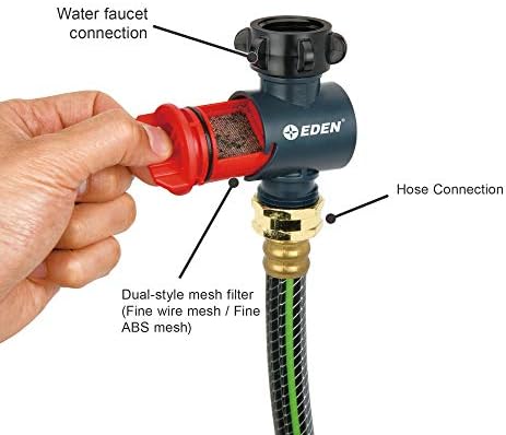 Eden 20138 Inline Water Filter for Garden Hoses and Tools - Anti-Rust, 50 Mesh Stainless Steel Screen, Easy Install, High Flow 11 GPM