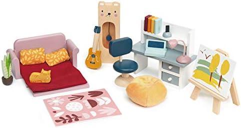 Tender Leaf Toys - Dolls House Study Furniture 1:12 Scale 23 Pcs Furnished Room Dollhouse Accessories Miniature Pretend Play Age 3+