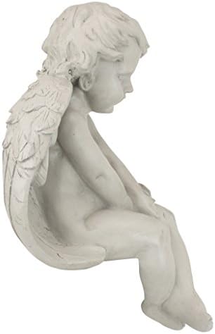 Design Toscano JE101261 Angel of Meditation Shelf Sitting Statue, 13 Inch, Polyresin, Antique Stone