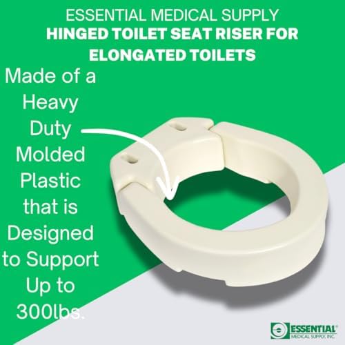 Essential Medical Supply Hinged Toilet Seat Riser for Elongated Toilets - 19 x 14 x 3.5 Inches