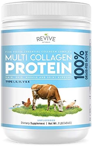 Revive Naturals Multi Collagen Hydrolyzed Protein Powder (16oz) - Types I, II, III, V & X - Grass Fed Bovine, Wild Caught Marine, Free Roaming Chicken & Eggshell Collagen Peptides,