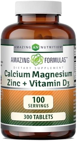 Amazing Formulas Calcium Magnesium Zinc D3-300 Tablets Per Bottle Supplement (Calcium 1000mg - Magnesium 400mg - Zinc 25mg Plus Vitamin D3 600 IU - Per Serving of 3 Tablets)