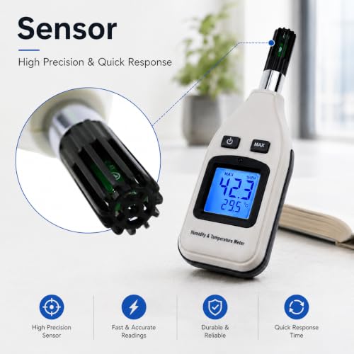 Handheld Digital Humidity & Temperature Meter 0~100% RH/ -30~70°C (-22~158°F) LCD Display Backlight Moisture Thermo Hygrometer Thermometer Small