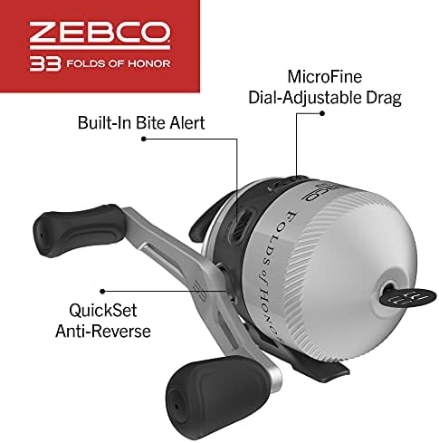 Zebco 33 Folds of Honor Spincast Reel and 2-Piece Fishing Rod Combo, 6-Foot Fiberglass Rod, Quickset Anti-Reverse Fishing Reel with Bite Alert