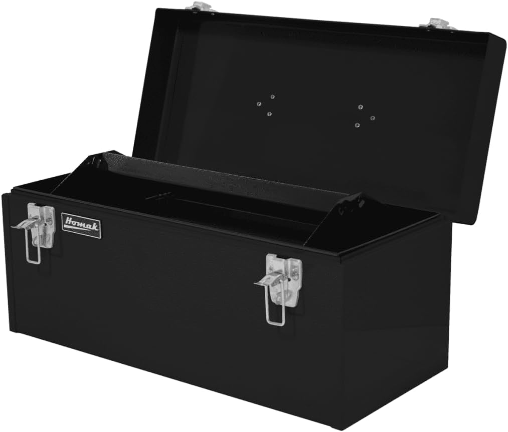 Homak Steel Flat Top Toolbox with Removable Tray, Black, 20 Inches