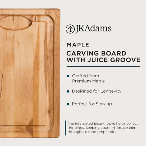 J.K. Adams Farmhouse Carving Board w/ Juice Groove, 14" x 20" | Maple Wood Kitchen Cutting Board for Food Prep and Chopping
