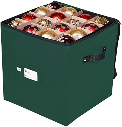 Christmas Ornament Storage Box, 4 Individual Trays Xmas Storage Container, Fits 64 Ornaments Decoration Balls, Constructed of Durable Polyester Material (Red)