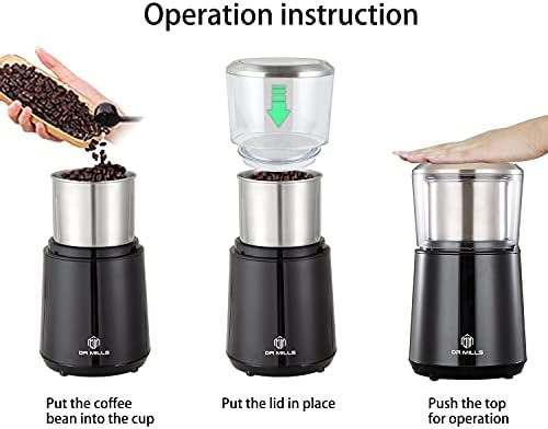 DR MILLS DM-7451 Electric Coffee Grinder, Coffee Bean Grinder Electric Dried Spice, Nut, Herb Grinder, Detachable Cup, Dishwashable