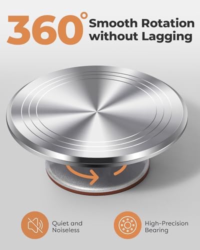 Kootek Aluminum Cake Stand Turntable Set for Decorating Baking Kit, 12" | Beginner-friendly, Baking Supplies Tools with Cake Stand Turntable for Decorating and Display, 2 Spatulas, 3 Icing Scrapers