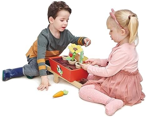 Tender Leaf Toys Garden Wheelbarrow Set – Deluxe Wooden Gardening Toy with Tools & Accessories – Supports Learning