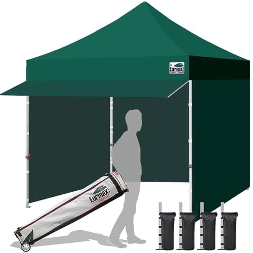 Eurmax USA 10x10 Pop Up Canopy,Commercial Tent with Patented No-Tip Rolling Bag,30sqft Extension Awning & 4 Zippered Removable Walls,UV & Water Resistant,Heavy Duty Instant Shelter Gazebo,White