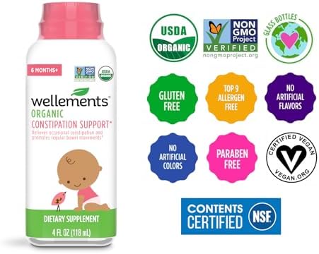 Wellements Organic Constipation Relief for Infants Babies & Toddler 4 Fl Oz