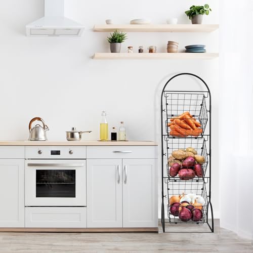 Sorbus 3-Tier Wire Market Basket Storage for Fruit, Vegetables, Toiletries, Household Items, Stylish Tiered Serving Stand for Kitchen