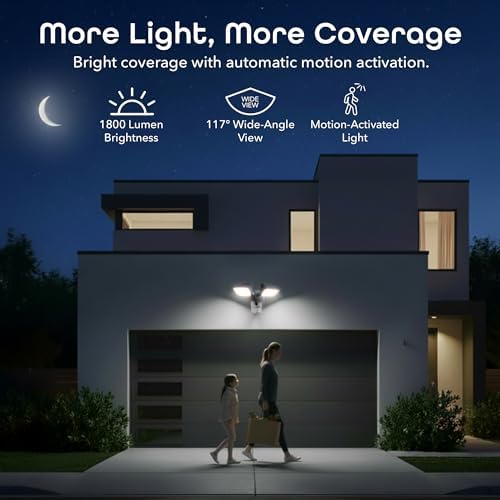 Geeni Lighthawk Smart Floodlight Camera, 3MP Ultra-HD Video, 1800 Lumens | Motion-activated light, two-way audio, built-in siren, hardwired outdoor