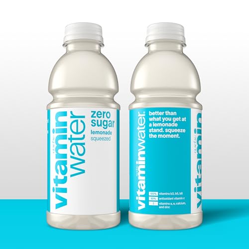 vitaminwater Squeezed Lemonade Zero Sugar, Flavored Water Beverage Bottles, 20 fl oz, 12 Pack