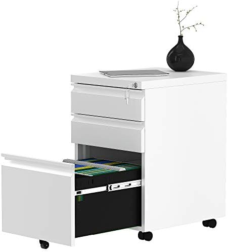 YITAHOME 3-Drawer Mobile File Cabinet with Lock | Office Storage Filing Cabinet for Legal/Letter Size