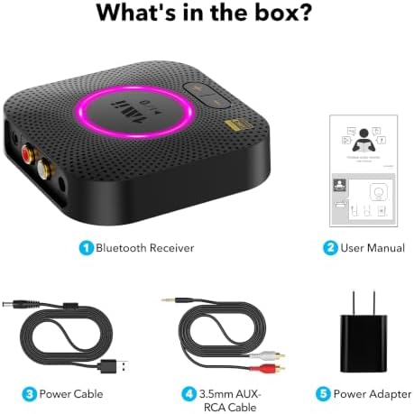 1Mii B06+ Bluetooth Receiver, Hi-Fi Wireless Audio Adapter, Bluetooth 5.3 Receiver with 3D Surround aptX HD aptX Low Latency for Home Music Streaming Stereo System
