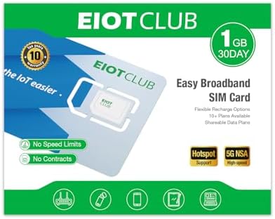 EIOTCLUB Data Only SIM Card for Mobile Hotspots, Routers, Tablets & Laptops | 5G/4G LTE Network in USA Coverage, 1GB 30Day, No Contract