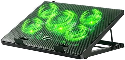 Kootek Laptop Cooling Pad Cooler Stand with 5 Quiet Fans for 12"-17" Laptop | 5 Fans, USB Powered, Laptop Cooling Stand with 2 USB Hub, 6 Adjustable Height, 360° Cooling Coverage, Anti-Slip, Blue LED