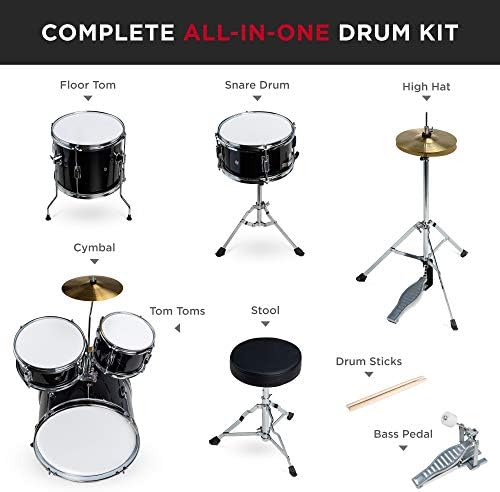 Best Choice Products Kids 5-Piece Beginner Drum Set Junior Kit, Starter Percussion w/Cymbals, Pedal, Drumsticks, Stool, Toms, Snare, Hi Hat - Black