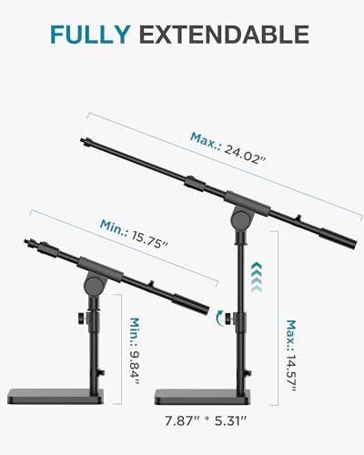 InnoGear Adjustable Desk Microphone Stand, Weighted Base with Soft Grip Twist Clutch, Boom Arm