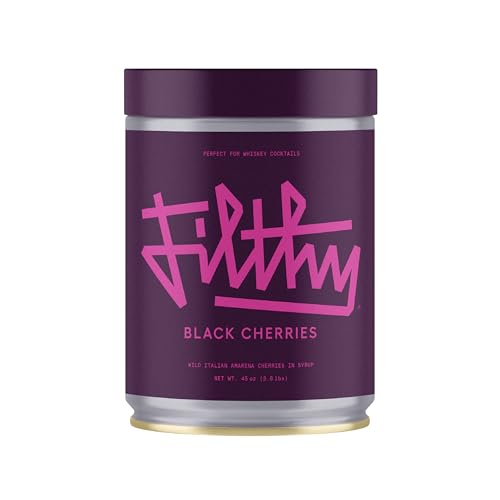 Filthy Amarena Black Cherries, Premium Cocktail Garnish - 45 Oz Tin, 1 Pack | All Natural Ingredients, Wild Italian Amarena Black Cherry for Whiskey Cocktails - Non-GMO, Gluten Free, Vegan