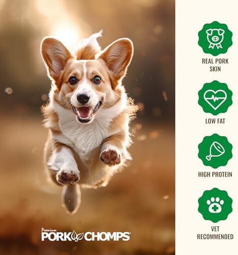 Pork Chomps Dog Chews, 5 in Munchy Sticks, Assorted Flavors, 50 Count | Oven-baked from real pork skin - a rawhide-free chew that's low in fat, high in protein, and easy to digest