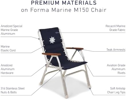 Boat Chairs High Back Navy Blue Deck Folding Marine Aluminum Teak Furniture Set of 2 M150NB