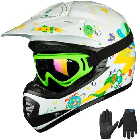 ILM Youth Kids ATV Motocross Helmet Goggles Sports Gloves Dirt Bike Motorcycle Off Road DOT Approved B07 (Youth-L, Matte Black)