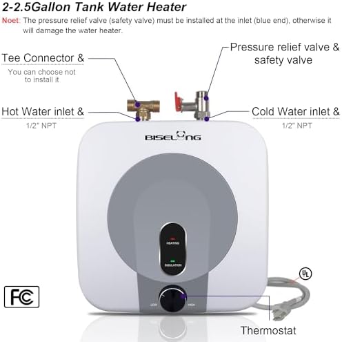 110V-120V 1440-1500W Small Under Sink Tank 2.5 Gallon Water Heater Hot Storage, Mini Instant Electric RV TR Trailer Kitchen Compact