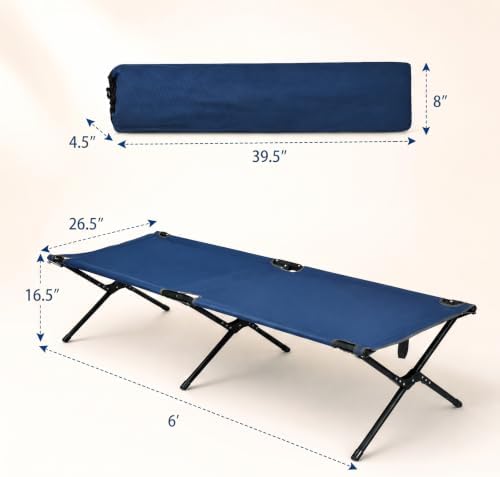 GYMAX Folding Camping Cot, Heavy Duty Portable Military Cot with Oxford Fabric