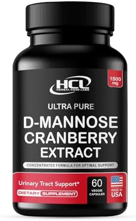 HCL HERBAL CODE LABS D-Mannose with Cranberry Extract Capsules 1500mg – High Potency USP Grade D-Mannose Supplement with Whole Fruit Cranberry