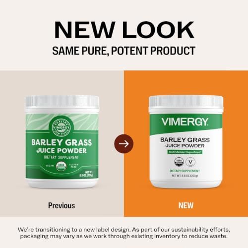 Vimergy Barley Grass Juice Powder, Organic Superfood, 250g, 63 Servings | Clean Nutrient-Dense Superfood*, Powerful Antioxidants for Cardiovascular Health*, Vegan, Gluten-Free