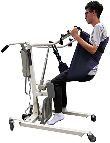 Stand Up Electric Patient Lift - Sit to Stand, Standing Lift, Rhino Lift with Manual Low Base - with Transport Sling (Large), 380 lb. Weight Capacity
