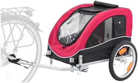 TRIXIE Medium Dog Bike Trailer - Foldable Pet Bicycle Trailer for Dogs up to 48lbs – Features Quick Fastening Wheels, 2 Doors, Safety Leash & Waterproof Carrier - 50 x 25 x 26.5in - Black/Red