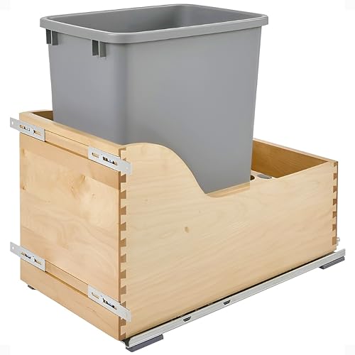 Rev-A-Shelf Pull Out Trash Can for Kitchen Cabinets 35 Qt 8.75 Gal Bottom Mounted, Undermount Soft-Close Slides, Silver, 4WCSC-1835DMND-2