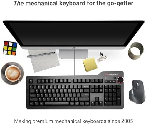 Das Keyboard 4 Professional for Mac Wired Mechanical Keyboard, Cherry MX Blue Mechanical Switches, 2-Port USB 3.0 Hub, Volume Knob, Aluminum Top (104 Keys, Black)