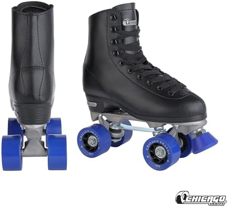 Chicago Skates Classic Quad Roller Skates for Women & Men – Durable & Top Performance, Adjustable High-Top Boots for Safe Indoor/Outdoor Roller Derby–60mm PU Wheels & Semi-Precision Bearings
