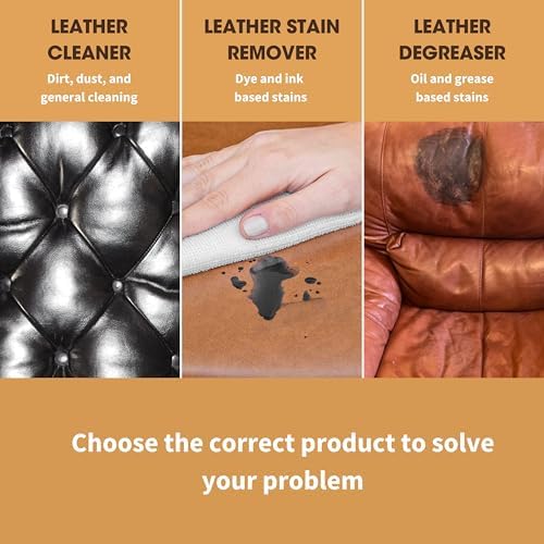 Furniture Clinic Large Leather Care Kit | Leather Cleaner + Conditioning Protection Cream for Furniture | Two 17oz Bottles + 1 Sponge & 1 Cloth | Restore Leather Couches, Car Seats, Jackets, & Boots