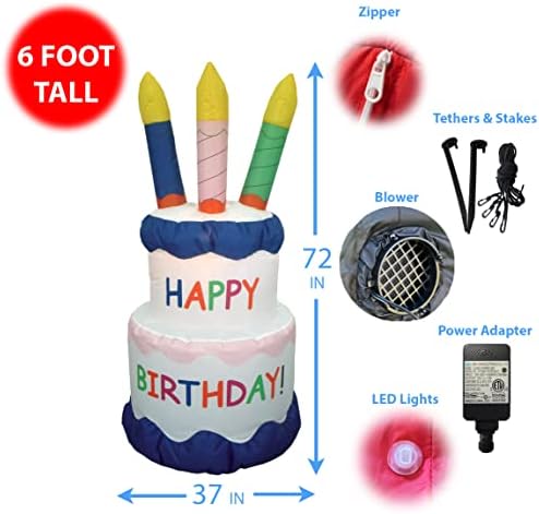 6 Foot Tall Inflatable Happy Birthday Cake with 4 Candles Party Decoration