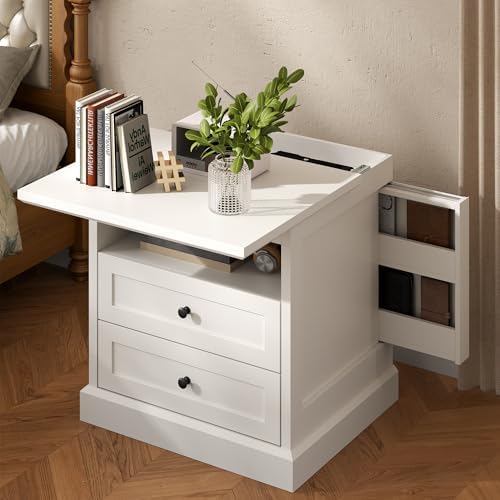 Nightstand with Hidden Storage Space,Night Stand,End Table with Side Drawer | Black Bedside Table with Open Shelf, 2 Drawers Dresser for Bedroom, Living Room, Closet